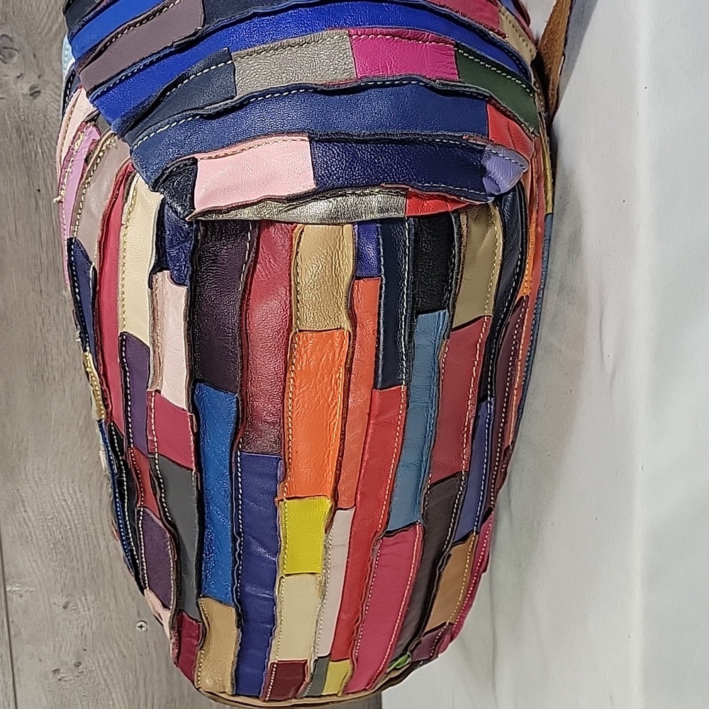 Multi-Color Patchwork Leather Tote Bag - image 8